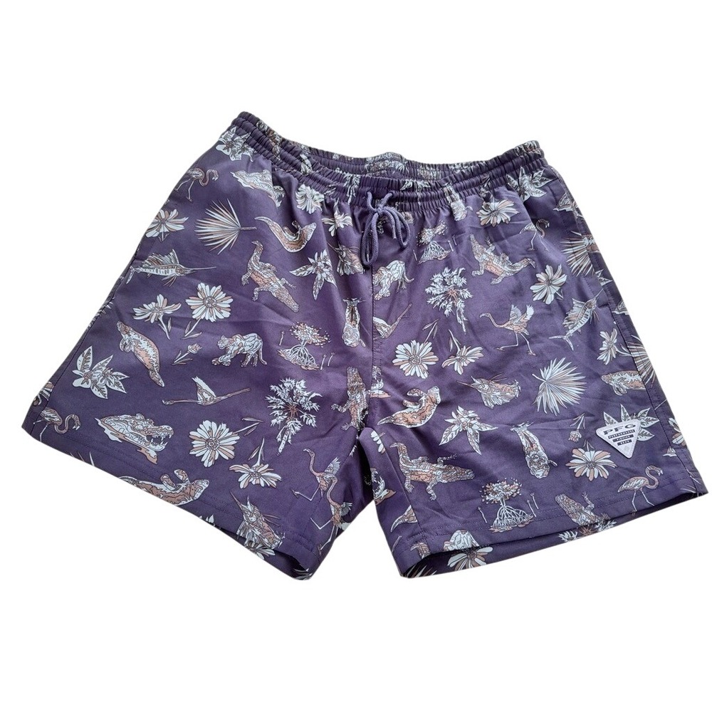 Columbia PFG Mens Purple Everglades Animal Print Swim Trunks Shorts FM3173 M 6in